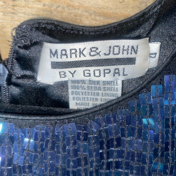 Vintage Mark & John by Gopa Sequin/Silk Shift Coctail Mini Dress Size 4 Black - Picture 4 of 8